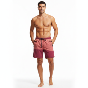 Shorts de bain pour hommes à blocs de couleur avec cordon de serrage à la taille, séchage rapide, logo avant, style décontracté, 100% polyester - Product Image 2