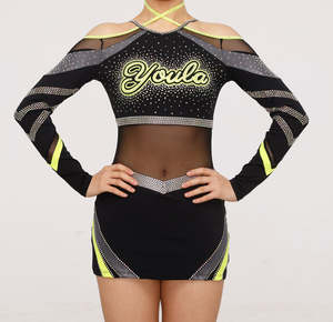 2026 2026 Uniforme de cheerleading personnalisé avec strass, haut court à manches longues, costume de compétition de cheerleading, tenue de pom-pom girl pour femme OEM - Product Image 4