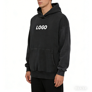 Sweat à capuche noir pour homme, coupe oversize, logo imprimé sur le devant, style décontracté pour l'automne, matière polaire, design avec poches, manches classiques - Product Image 2
