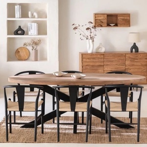 Vandana Hexa Radiant Oval Wood <b>Table</b> With Metal <b>Legs</b> (Solid Wood ) - Product Image 1