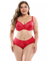 Set Bra Seksi Wanita Ukuran Besar Warna Hitam Berenda dengan Rivet, Push-Up, Kawat Penyangga, Bantalan Dapat Dilepas, Kontrol Perut, Celana Dalam Dukungan Sedang, Model Low-Rise Rajutan