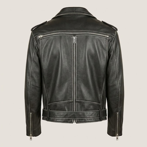 Custom Men's Leather <b>Jacket</b> Genuine Leather <b>Biker</b> <b>Jacket</b> Wholesale Vintage Motorcycle <b>Jacket</b> With Custom Logo OEM Factory - Product Image 3