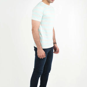 Camiseta de Hombre de Alta Calidad, Azul Claro con Rayas, Manga Corta, Cuello Redondo, Corte Ajustado, Transpirable, de Algodón, Informal, Directorio de Fabricantes - Product Image 6
