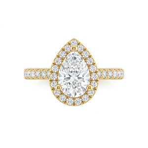 Bague de fiançailles en or 18 carats avec diamant taille poire certifié IGI et halo – Bijou de mariée tendance pour anniversaire et mariage - Product Image 1