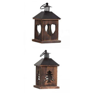 Lanterne d'intérieur en bois écologique, style classique, imprimée en typographie, motif découpé arbre de Noël, pour décorations de fêtes - Product Image 2