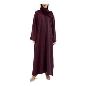 Modern Modest Abaya Women Floor Length <b>Long</b> Sleeve Solid Color Polyester Loose Fit Daily Wear Middle East Style - Product Image 1