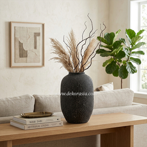 Wholesale <b>Handmade</b> Ceramic Vase Black Rustic Decorative <b>Pottery</b> Flower Vase for Home Decoration - Product Image 2