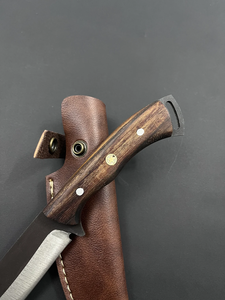 Cuchillo de caza de hoja fija Black Smith 1987 DIY, acero con alto contenido de carbono, para acampar al aire libre, supervivencia, bushcraft, mango de madera, funda de cuero - Product Image 4