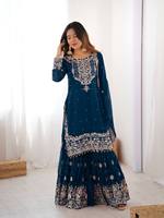 Magnifique ensemble Sharara, ensemble festif élégant, style doré pour célébrations, idéal pour les femmes, parfait pour les mariages et les fiançailles, look luxueux.