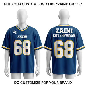 เสื้อฟุตบอลอเมริกันชาย ผ้าตาข่ายเบิร์ดอาย 220 GSM โพลีเอสเตอร์ 100% สีแดง ขาว ดำ แขนสั้น แผ่นผ้าต่อสี  โลโก้พิมพ์ดิจิทัลตามสั่ง - Product Image 1