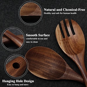 Ensemble de saladiers en bois bio – Cuillère et fourchette haut de gamme pour les espaces repas modernes et élégants - Product Image 6