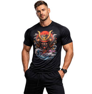 Camiseta Gráfica de Alta Calidad para Hombre, Negra, Manga Corta, Estilo Urbano, Estampado de Guerrero de Anime, Informal, para Verano - Product Image 1