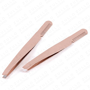 2PCS Rose Gold Stainless Steel Eyebrow Tweezers Set with Comb Slant Tip Professional Makeup Beauty Grooming Tools - Product Image 5