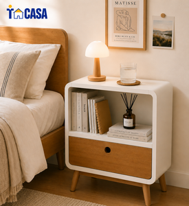 Mesita de Noche Moderna de Madera con Cajón y Estante Abierto para Dormitorio - Product Image 2