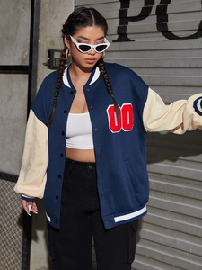 New Design High Street <b>Women's</b> Varsity <b>Jacket</b> Loose Fit <b>Leather</b> Sleeve Turn Down Collar Varsity <b>Jacket</b> For Winter Wear - Product Image 3