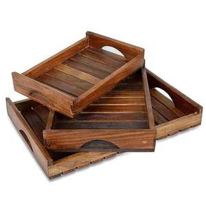 Large Wooden Serving Tray for Ottoman | <b>Coffee</b> <b>Table</b> Wood Tray Tray With Handles Made Natural Wood Serving - Product Image 1