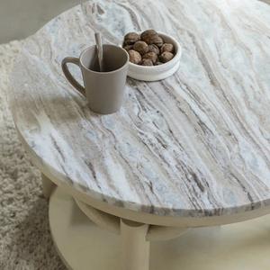Mesa de Centro de Lujo para Sala de Estar, Base Redonda de Madera Sólida con Tapa de Mármol Natural Multicolor Sawar - Product Image 5
