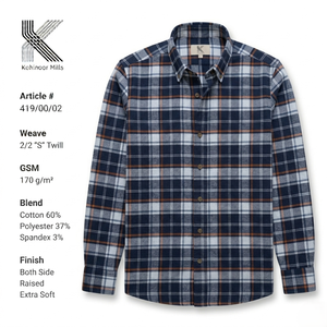 Camisa de Franela para Hombre, la Más Vendida, de Algodón, Poliéster y Spandex, 170GSM, a Cuadros, 2/2 S Twill, Manga Larga, OEM ODM - Product Image 1