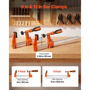 Lot de 8 pinces de serrage pour le travail du bois, 6 et 12 pouces, pinces en F, capacité de charge de 600 lb, conception autobloquante avec coussinets en plastique - Product Image 2