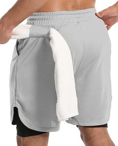 Custom Logo Men's Double <b>Layer</b> Blank Sports Athletic Workout Running Gym Shorts With Liner Breathable 2 In 1 Activewear Shorts - Product Image 2