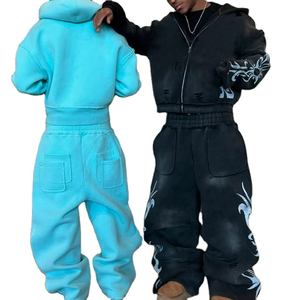 Ensembles sweat à capuche et pantalon de survêtement évasé imprimé sur mesure, coupe ample, 100 % coton molletonné, délavage acide, style vintage, séchage rapide, pour homme, hiver - Product Image 2