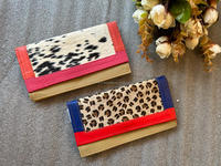 Dompet wanita kulit bulu motif hewan daur ulang buatan tangan asli dompet multifungsi warna pelangi gemuk bergaya dompet tempat kartu ATM