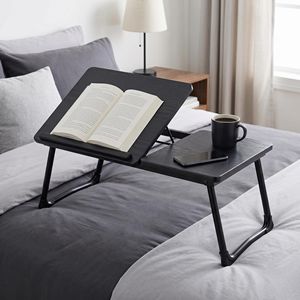 <b>Laptop</b> Desk with <b>Adjustable</b> Height and Rotatable Tilt Top Folding Black Woodgrain <b>Table</b> - Product Image 1