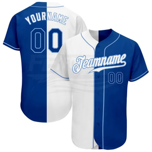 Auténtica Camiseta de Béisbol Blanca con Azul Claro, Diseño Dividido, Estampado Moderno, 100% Poliéster, Personalizada, Corta, Transpirable, para Verano - Product Image 1