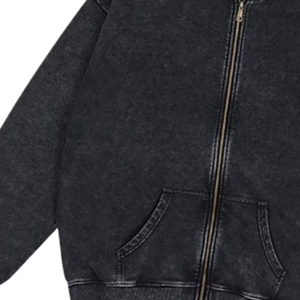 Sweat à capuche zippé pour homme en molleton 100% coton, délavage acide, respirant, 380g, couleur unie, streetwear d'hiver, manches classiques, design tricoté - Product Image 4