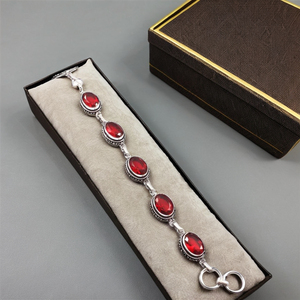 Bracelet tennis en argent sterling 925 fait à la main, pierre précieuse grenat rouge, chaîne fine bohème, bijoux, cadeau unisexe pour mariage chrétien - Product Image 1