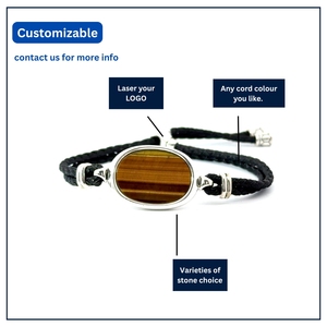 Women's Trendy Elegant 925 <b>Silver</b> Adjustable Size Rounded Black Onxy Crystal <b>Bracelet</b> Cord <b>Beaded</b> Bangle Custom Logo 10.5g Fast - Product Image 4