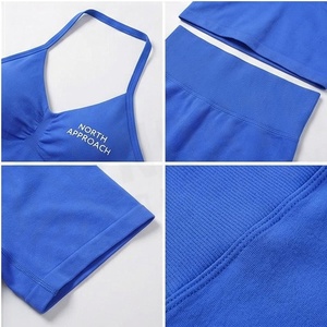 Ensemble de yoga bleu North Approach, haut à col en V et short taille haute froncé, sans couture, séchage rapide, vêtements de sport - Product Image 4