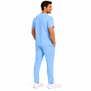 Ensemble de blouses médicales pour hommes, col en V, manches courtes, pantalon de jogging, couleur unie, uniforme médical, vêtements d'hôpital, coton et polyester tissé, haute qualité - Product Image 4