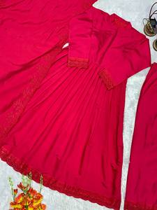 Conjunto de Traje Anarkali Rojo para Mujer, Ropa Étnica |   Salwar Kameez pakistaní de diseñador con dupatta |   Vestido Largo para Fiesta de Boda India - Product Image 4