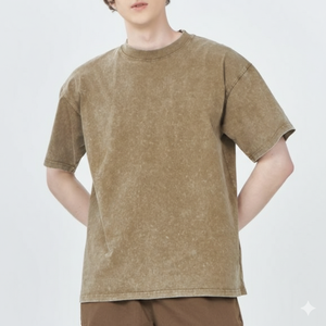 Camiseta Personalizada de Alta Calidad, 100% Algodón, Lavado Ácido, para Hombre, Estilo Oversize, Hombros Caídos, Vintage, Desgastada, Lavado Mineral - Product Image 1