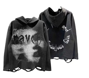 Heavyweight Unisex Hoodie <b>Men</b> & Women – Custom Applique Logo, Distressed Oversized <b>Pullover</b>, Acid Wash - Product Image 1