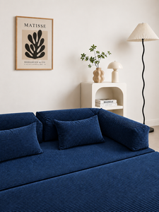 Canapé-lit moderne minimaliste bleu marine intelligent trois places avec accoudoirs rembourrés et dossier souple pour salon, chambre, hôtel, villa - Product Image 5