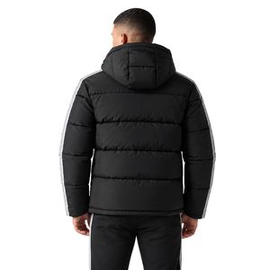 <b>Black</b> <b>Men's</b> Retro Taped Puffer Jacket Hooded Quilted Winter <b>Coat</b> <b>Long</b> Sleeve Warm Outerwear With Side Pockets Casual Outdoor - Product Image 2