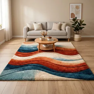 Tapis rectangulaire moderne abstrait en laine et acrylique, tufté à la main, à poils moyens, fin, résistant aux taches, pour salon, en polypropylène - Product Image 3