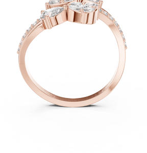 Anillo de compromiso de lujo con diamantes cultivados en laboratorio, corte pera, diseño de racimo, en oro rosa con banda pavé, para mujer - Regalo de aniversario - Product Image 2