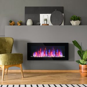 Caminetto Elettrico da Parete 105 cm 1500W con Effetto Fiamma a 7 Colori, Display LCD, Vetro Nero, Installazione a Incasso, Spina UK - Product Image 2