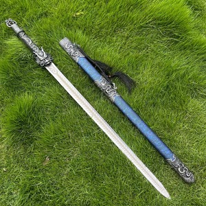 Épée décorative en acier inoxydable à motif de dragon avec fourreau bleu, pommeau à gland, accessoire de présentation pour costume, scène, collection, OEM - Product Image 1