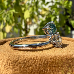 Elegant Toi et Moi <b>Ring</b> with Blue and Clear Stones Lab-grown Diamonds, Minimal Open Band Design Perfect for Daily Wear For Women - Product Image 3