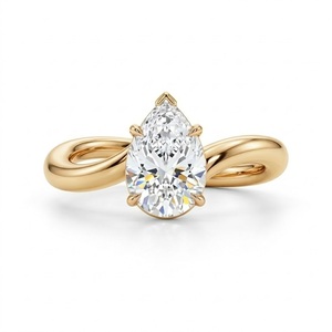 Bague de fiançailles en or pur 14 carats avec diamant poire de 2 carats cultivé en laboratoire, bague solitaire minimaliste, bague de promesse délicate, cadeau d'anniversaire - Product Image 3