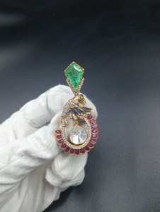 Peacock Brooch With Emerald Top Ruby And Diamond Accents <b>Gold</b> Plated Women's Party Jewelry Statement Piece - Product Image 2
