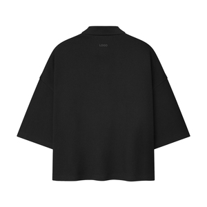 Men's trendy Oversized Cropped Polo <b>Sweatshirt</b> Men 3/4 Sleeve Cotton Pique Premium Streetwear OEM Casual Fashion men Top - Product Image 2