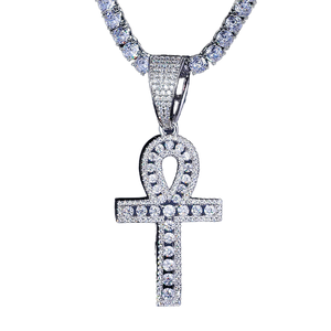Collar con Colgante Cruz Ankh, Joyería Hip Hop Egipcia Ankh con Incrustaciones de Moissanita, Plata de Ley 925, Colgante Cruz Cristiana - Product Image 1