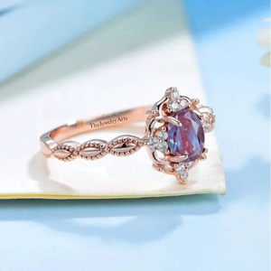 Anillo único de alejandrita, piedra preciosa morada, oro rosa de 14k, anillo de compromiso, piedra de nacimiento de junio, regalo de aniversario para mujer - Product Image 3