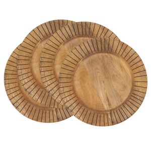 Juego de 4 platos base de madera de mango hechos a mano, platos de madera rústicos tallados con diseño de rayos de sol para decoración de bodas, vajilla ecológica. - Product Image 1