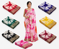 Saree Sutra Tie Dye Mewah Bordir Berat dengan Sentuhan Zari, Cepat Kering, Anti Kusut, Pelindung dari Sinar Matahari, Gaya Modern untuk Pakaian Pernikahan India